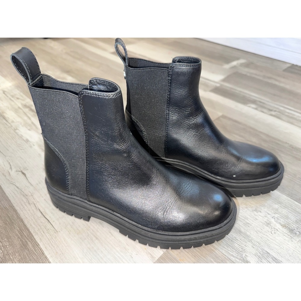 teve Madden Handout Bootie Women Black Leather Lug Sole Chelsea Boot 7